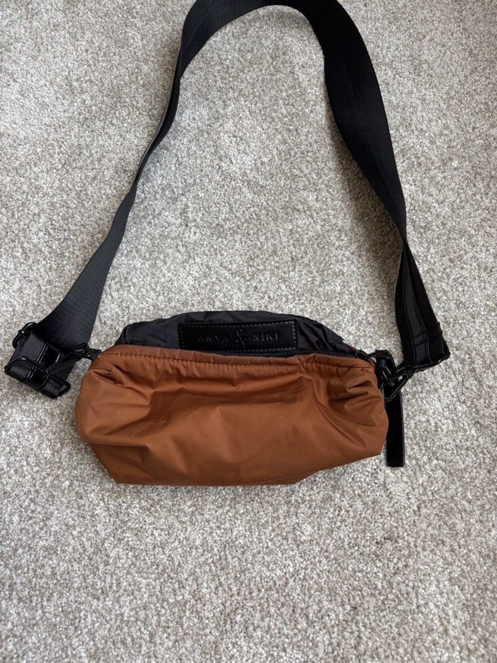 Anya and Niki Brown Nylon Crossbody Sling Bag